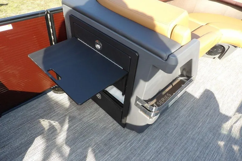 Slide: The Image of 2026 Bennington M L-Bench 22 ML boat interior with fold-out table and seating. - 23