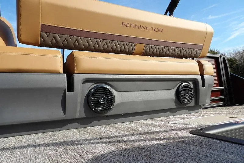 Slide: The Image of 2026 Bennington M L-Bench 22 ML boat seat with integrated speakers, beige upholstery. - 49