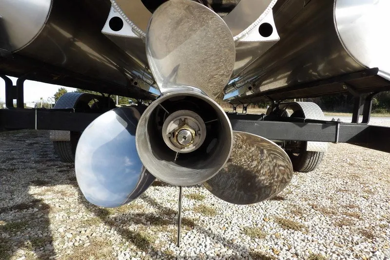 Slide: The Image of Close-up of a Bennington M L-Bench 22 ML 2026 boat propeller on a trailer. - 50