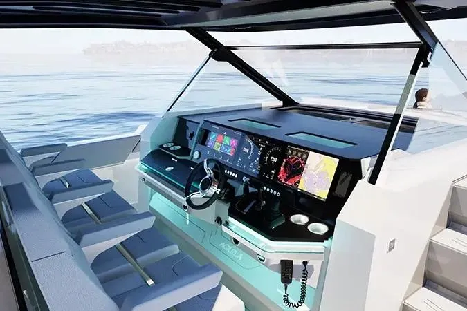 Slide: The Image of Manufacturer Provided Image: 2026 Aquila 45 Sport yacht cockpit with modern navigation system and luxurious seating. - 8