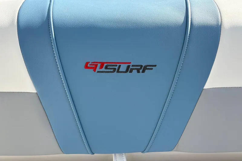 Slide: The Image of 2026 Chaparral GTS 3 boat seat with "GTSURF" logo in blue upholstery. - 9