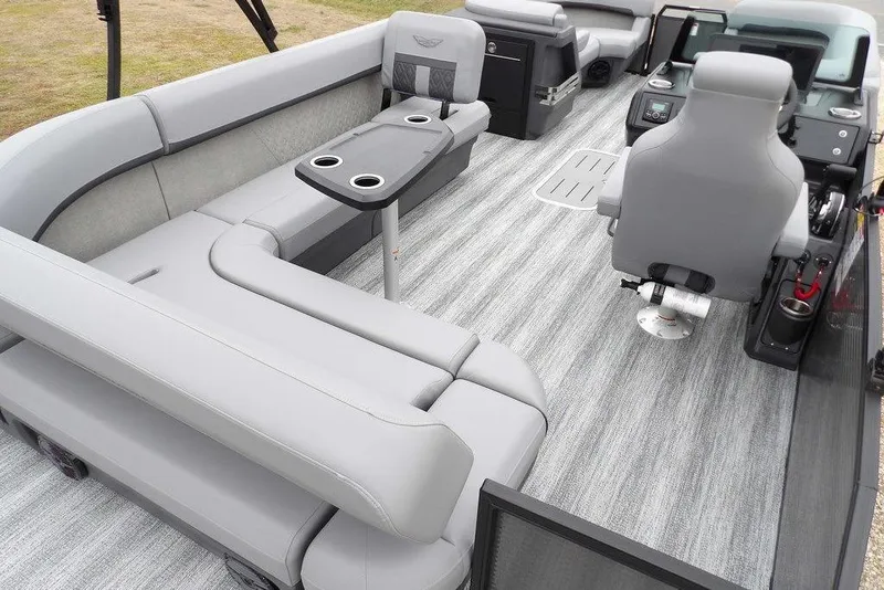 Slide: The Image of 2026 Bennington M L-Bench 22 ML pontoon boat interior with gray seating and modern design. - 34