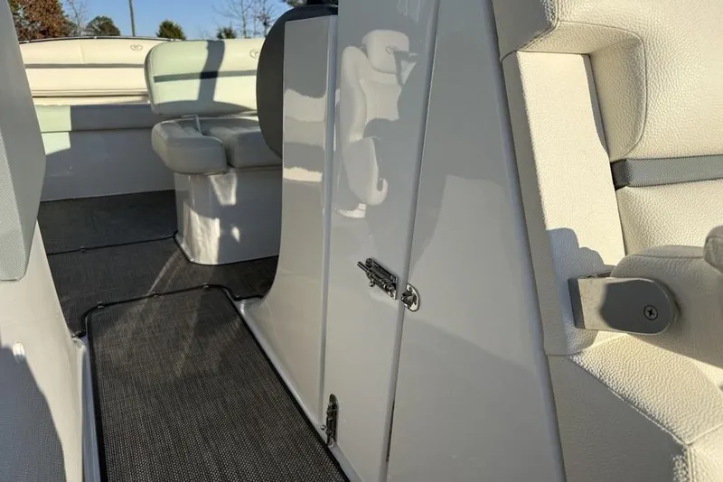 Slide: The Image of 2017 Cobalt R3 boat interior with white seating and sleek design. - 13