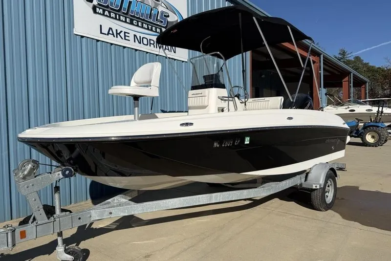 The Image of 2019 Bayliner Element E18 boat on trailer at marine center. - 1