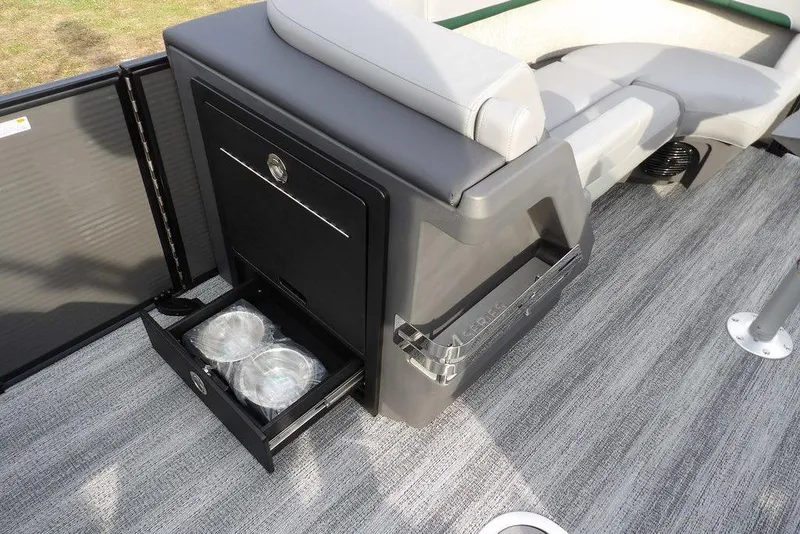 Slide: The Image of 2026 Bennington M Quad Bench 22 MFB with storage drawer and seating on deck. - 17