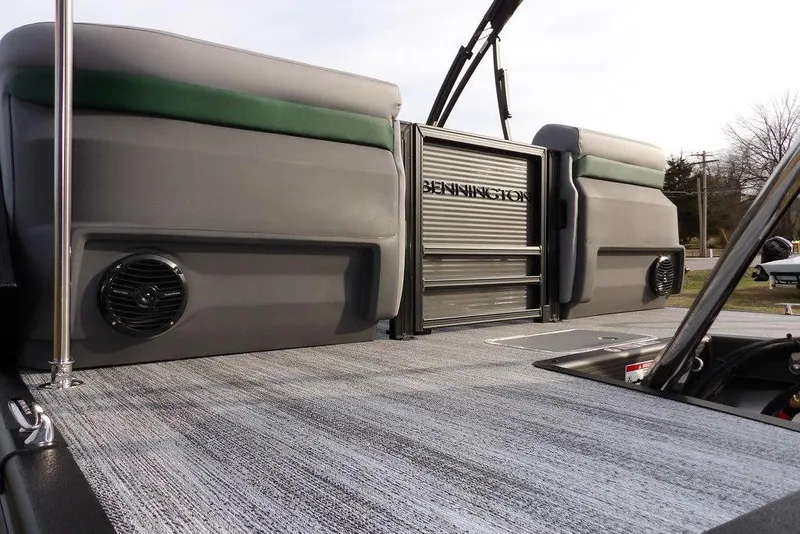 Slide: The Image of 2026 Bennington M Quad Bench 22 MFB pontoon boat interior with sleek design and modern features. - 43