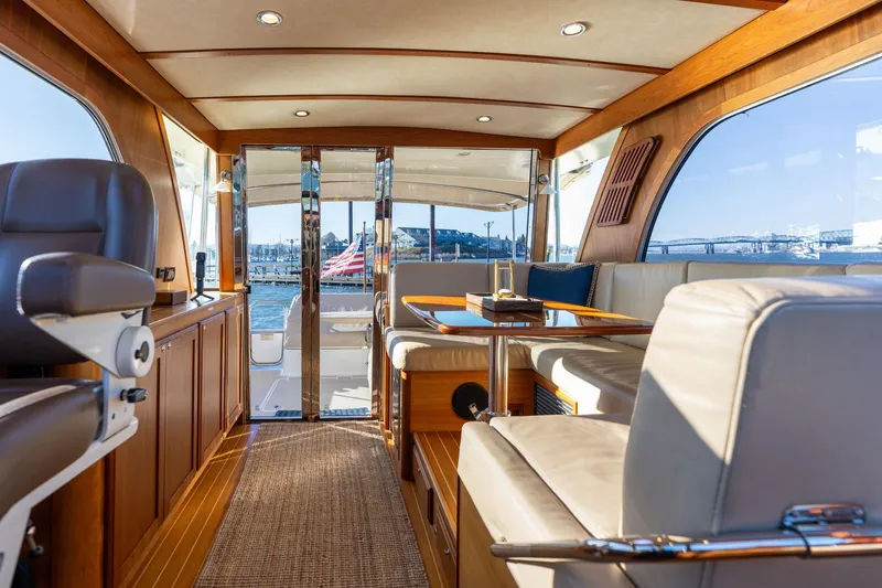 Slide: The Image of Luxurious interior of 2013 Sabre 38 Salon Express yacht with elegant seating and panoramic views. - 10
