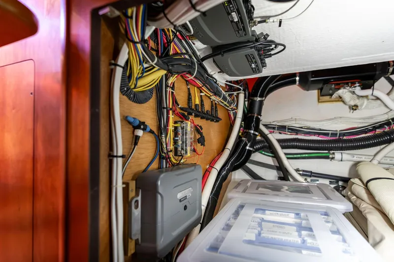 Slide: The Image of Electrical wiring and components inside a 2013 Sabre 38 Salon Express yacht. - 37