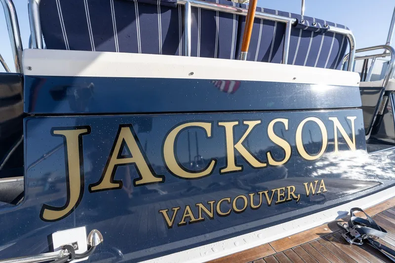Slide: The Image of 2013 Sabre 38 Salon Express boat with "Jackson" name, Vancouver, WA. - 4