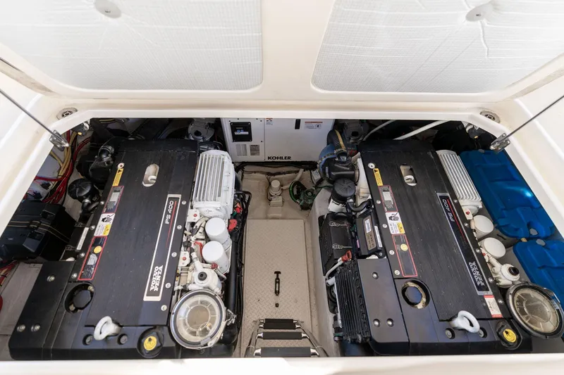 Slide: The Image of Engine room of 2013 Sabre 38 Salon Express with dual Volvo Penta engines. - 90
