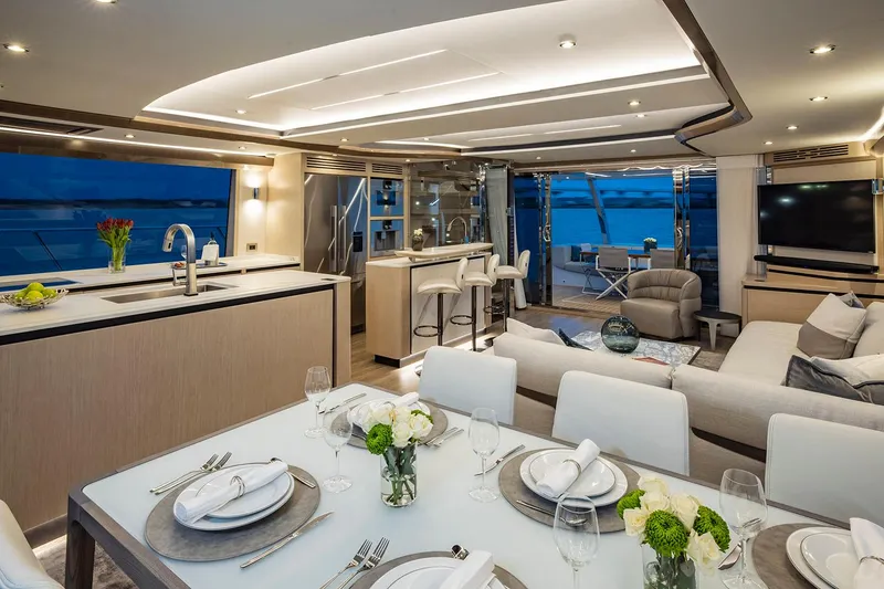 Slide: The Image of Manufacturer Provided Image: Luxurious interior of 2026 Aquila 70 yacht with elegant dining and living areas. - 10