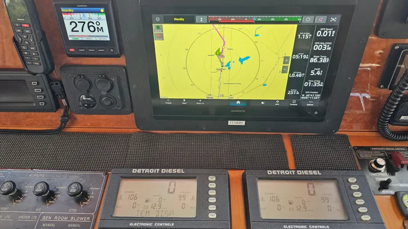 Slide: The Image of Control panel of a 2005 Jefferson Marquessa 60 MY yacht with navigation displays. - 38