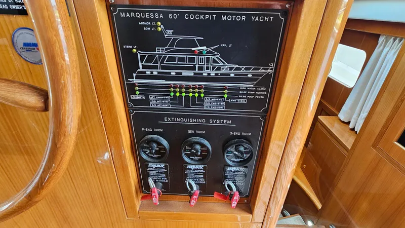 Slide: The Image of Control panel of a 2005 Jefferson Marquessa 60 MY yacht, featuring extinguishing system. - 40