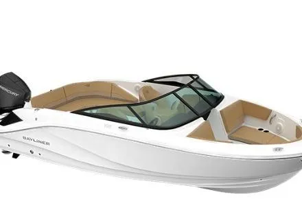 The Image of 2026 Bayliner V20 boat with sleek design, white hull, and tan interior seating. - 1
