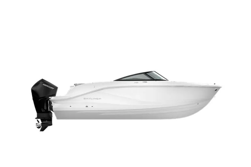 Slide: The Image of 2026 Bayliner V20 boat with Mercury outboard motor, side view on white background. - 41