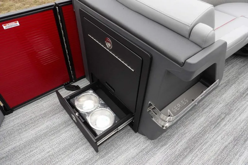 Slide: The Image of 2026 Bennington M Swingback 22 MSB with open storage drawer and pet bowls. - 21
