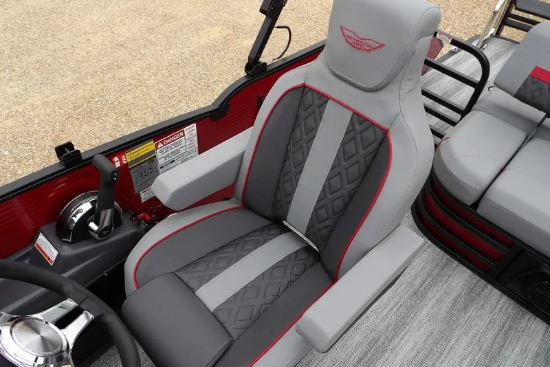 Slide: The Image of Luxurious seating in 2026 Bennington M Swingback 22 MSB boat, featuring diamond-patterned upholstery. - 33