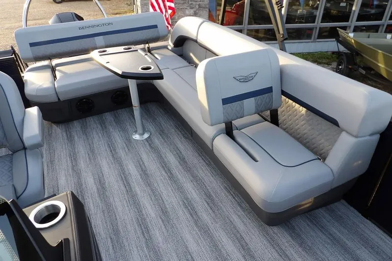 Slide: The Image of Luxurious interior of 2026 Bennington M Swingback 22 MSB pontoon boat with plush seating. - 19
