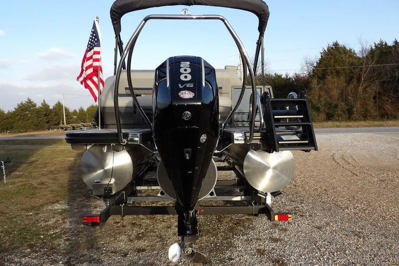 Slide: The Image of 2026 Bennington M Swingback 22 MSB pontoon boat with powerful outboard motor. - 5