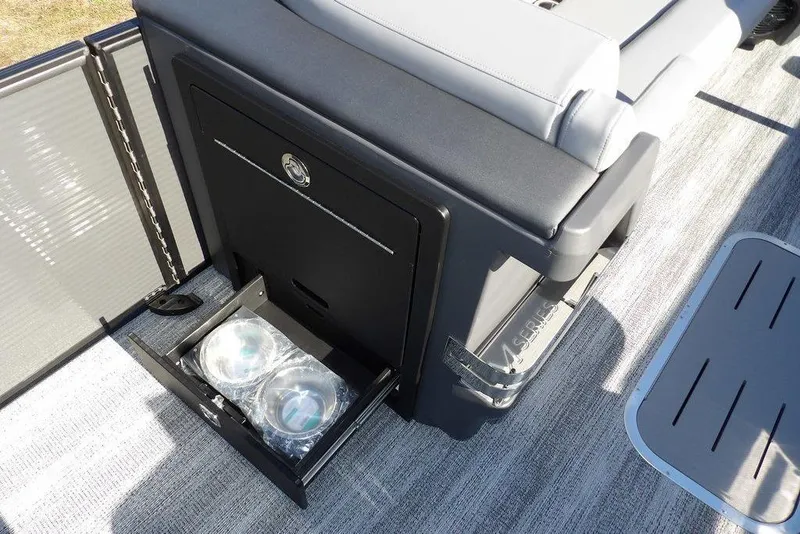 Slide: The Image of 2026 Bennington M Swingback 26 MSB boat interior with storage drawer open. - 21