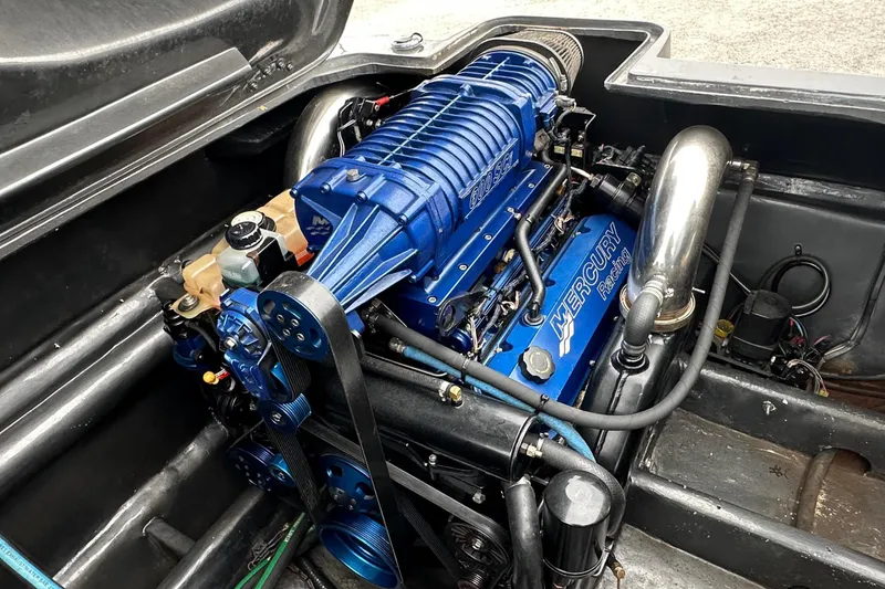 Slide: The Image of Mercury Racing engine in 2008 Motion Marine 35 XP boat. - 10