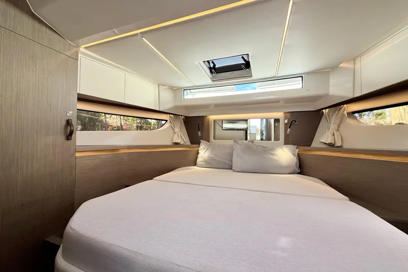 Slide: The Image of Luxurious cabin interior of 2024 Jeanneau NC 1295 Fly yacht with modern design. - 39