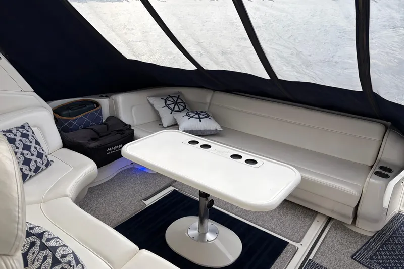 Slide: The Image of Luxurious interior of 2004 Sea Ray Sundancer 460 yacht with elegant seating and nautical decor. - 17