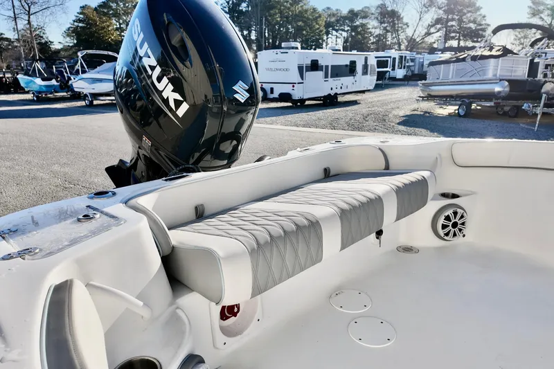 Slide: The Image of 2025 ALK2 Powerboats 23 CRX with Suzuki engine, featuring spacious seating and modern design. - 9