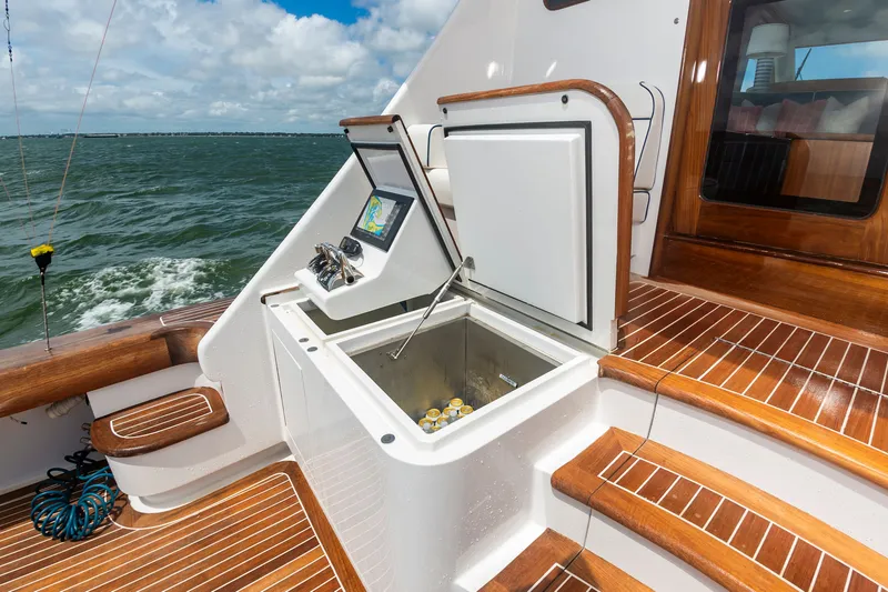 Slide: The Image of Jarrett Bay 67 Custom 2019 with open cooler on deck. - 14