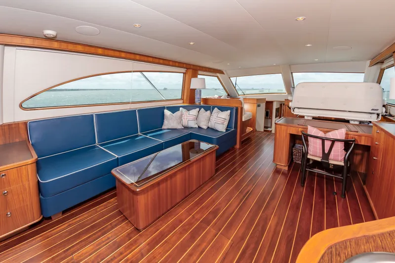 Slide: The Image of Interior of a 2019 Jarrett Bay 67 Custom yacht with wooden flooring. - 17