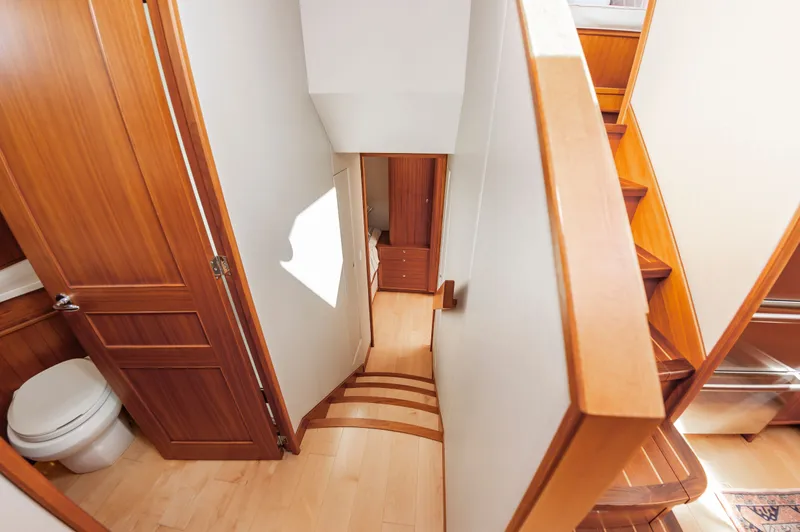 Slide: The Image of Interior of Jarrett Bay 67 Custom yacht, stairs and bathroom. - 48
