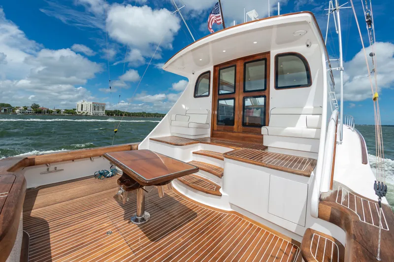 Slide: The Image of 2019 Jarrett Bay 67 Custom yacht with elegant wood finish. - 9