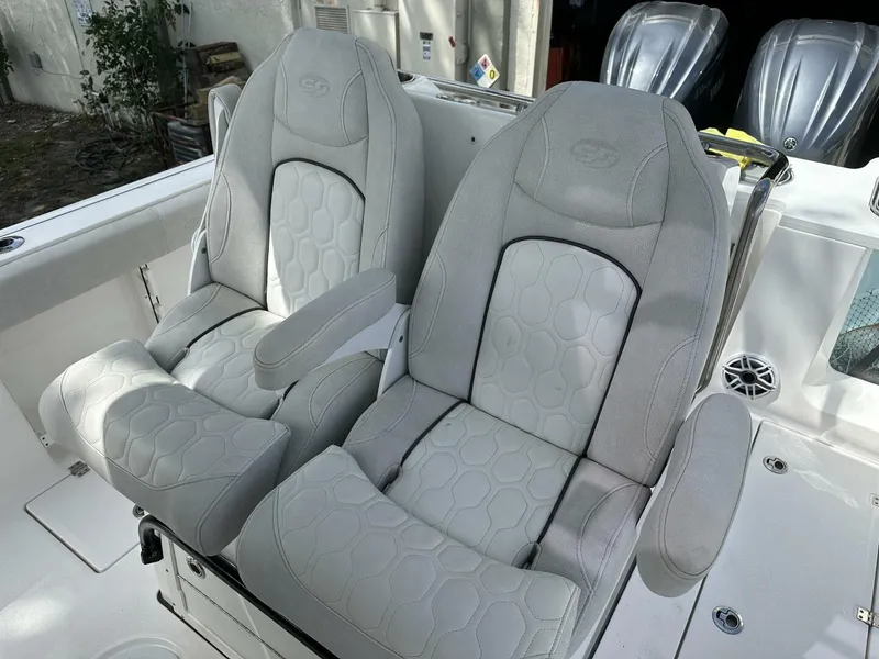 Slide: The Image of Luxurious seating on 2022 Sea Fox 288 Commander boat, featuring plush, ergonomic design. - 15
