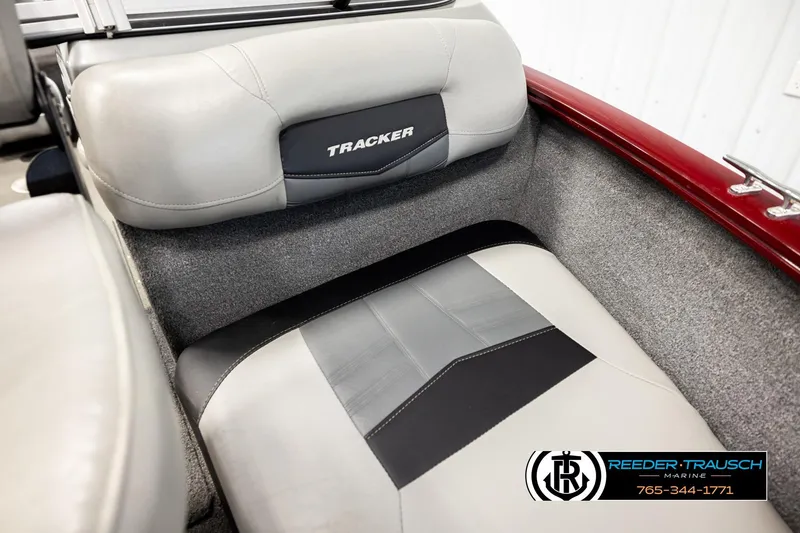 Slide: The Image of 2017 Tracker Pro Guide V-175 Combo boat seat with gray and black upholstery. - 36