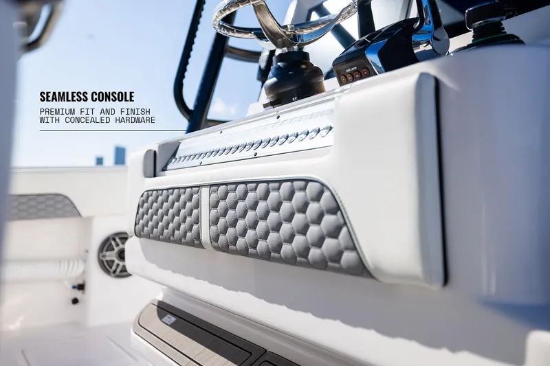 Slide: The Image of 2026 Invincible 36 Catamaran console with premium fit, finish, and concealed hardware. - 17