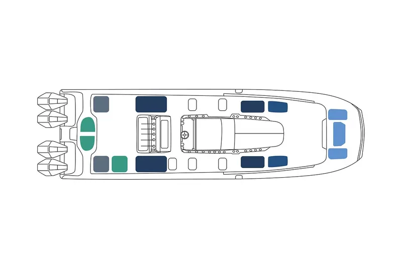 Slide: The Image of Manufacturer Provided Image: Top view of 2026 Invincible 40 Catamaran layout with triple engines. - 10
