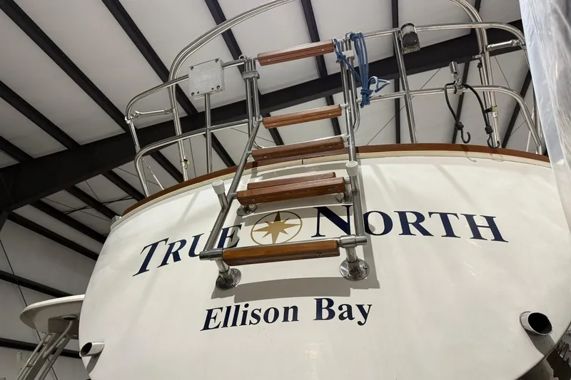 Slide: The Image of 1986 Sabre 34 MK II sailboat "True North" in Ellison Bay, docked indoors. - 1