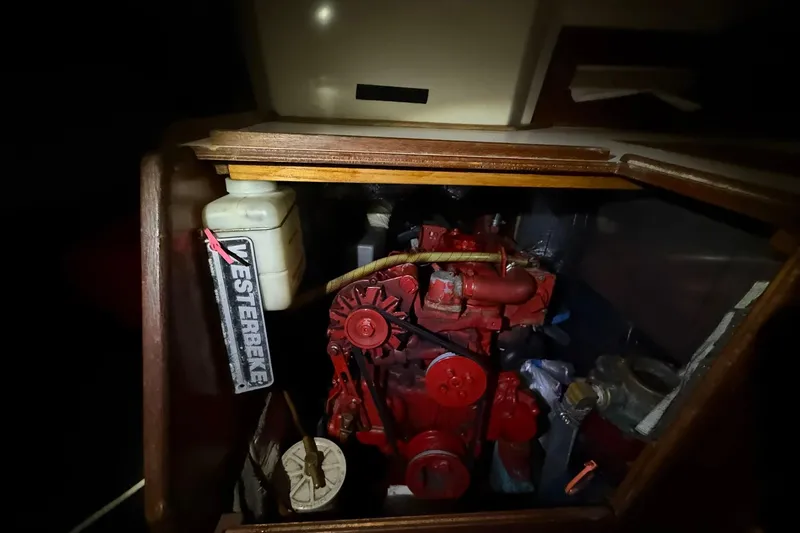 Slide: The Image of Engine compartment of 1986 Sabre 34 MK II sailboat with Westerbeke engine. - 55