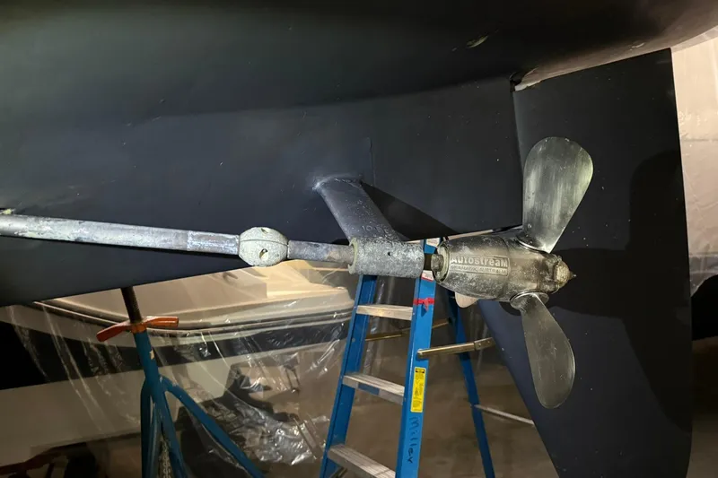 Slide: The Image of Propeller of 1986 Sabre 34 MK II sailboat in a workshop setting. - 59