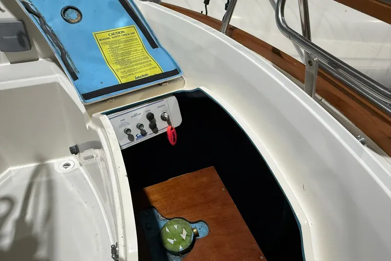 Slide: The Image of 1986 Sabre 34 MK II cockpit with control panel and safety checklist. - 7