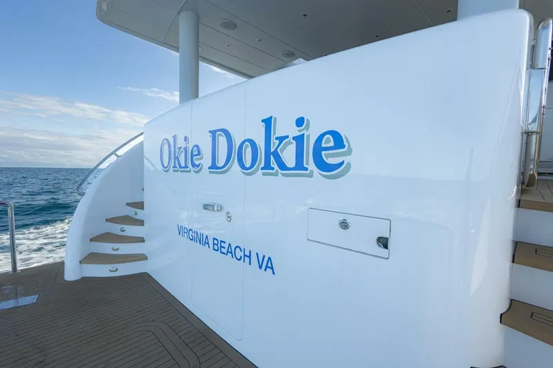 Slide: The Image of Luxurious 2009 Hargrave Enclosed Bridge yacht deck with ocean view and elegant seating. - 61