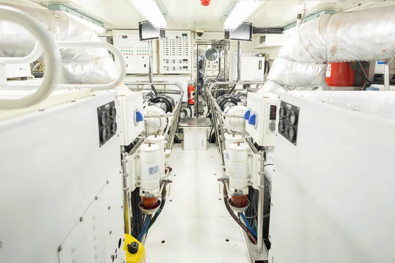 Slide: The Image of Luxurious cabin interior of 2009 Hargrave Enclosed Bridge yacht with wood paneling. - 79