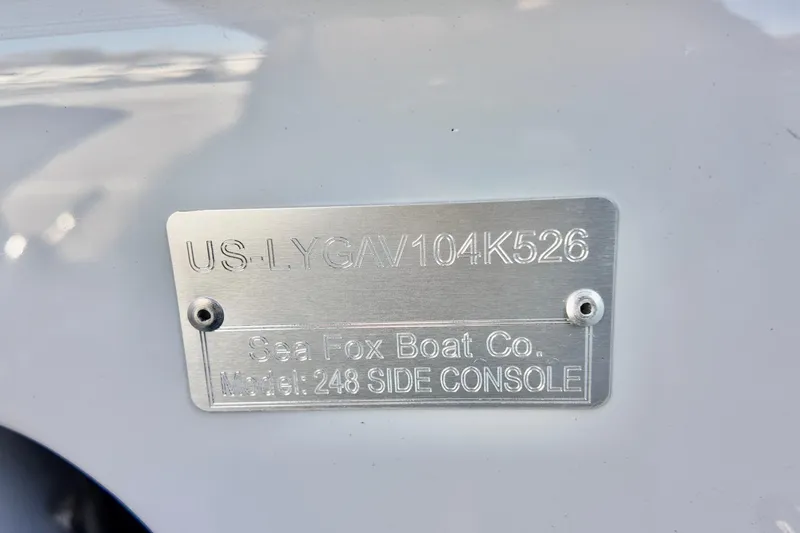 Slide: The Image of Metal identification plate on 2026 Sea Fox 248 Side Console boat. - 15