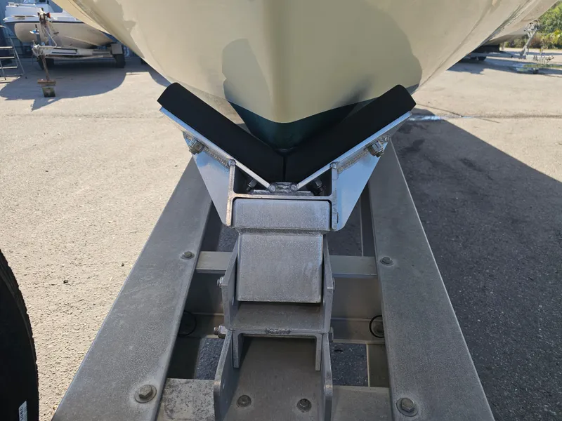 Slide: The Image of Bow of Ocean Master 31 boat on trailer, year 1987. - 19