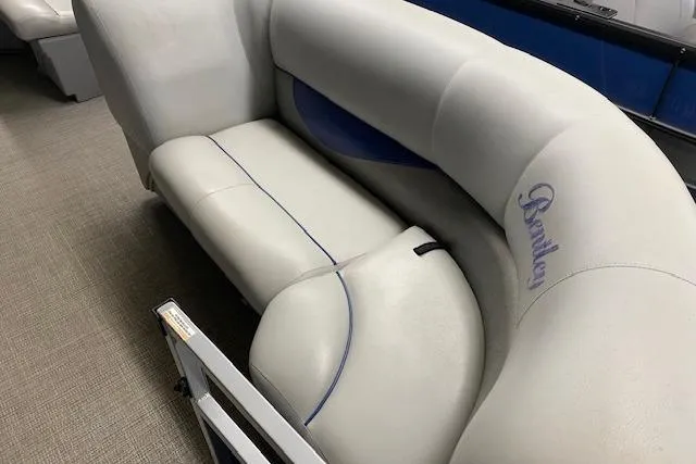 Slide: The Image of 2018 Bentley Pontoons 220/223 Cruise interior with plush seating and embroidered logo. - 5