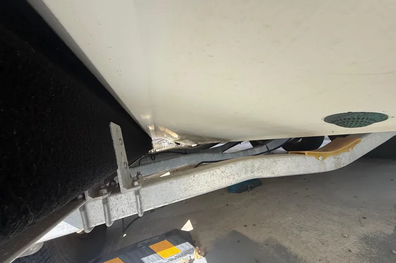 Slide: The Image of 2007 Hydra-Sports Vector 2900 VX boat underside on trailer, showing hull and support structure. - 63