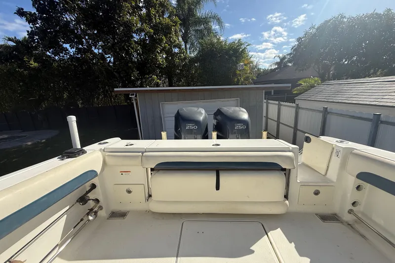 Slide: The Image of 2007 Hydra-Sports Vector 2900 VX boat with dual Yamaha 250 engines, docked outdoors. - 70
