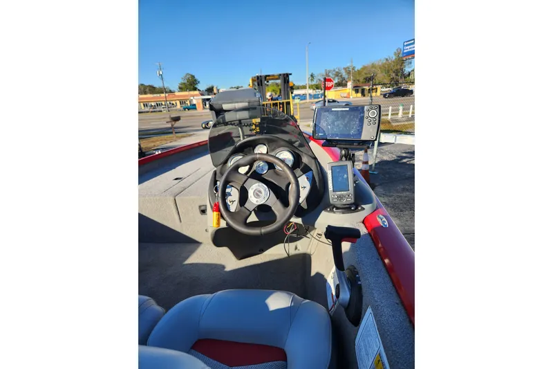 Slide: The Image of 2013 TRACKER MARINE Bass Tracker Pro Team 175 TWX boat dashboard with steering and electronics. - 5