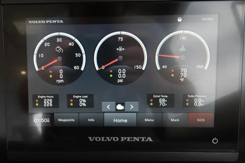 Slide: The Image of Volvo Penta engine display on 2024 Maritimo M55 yacht dashboard. - 76
