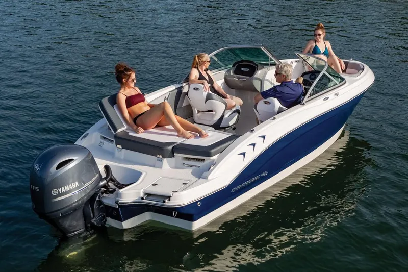 Slide: The Image of Manufacturer Provided Image: 2025 Chaparral 19 SSi OB boat with passengers relaxing on a sunny day. - 2